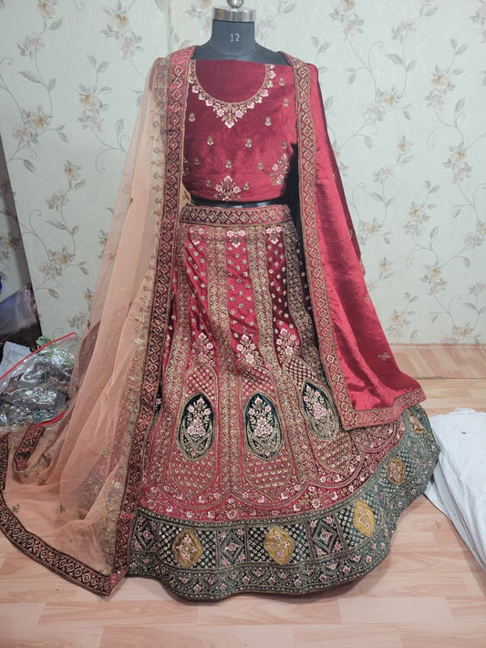 Bridal Special Velvet Zarkan Diamond Work Lehenga Choli
