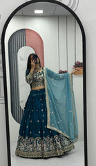 Festival Special Vichitra Silk Embroidery Thread & Sequence Work Lehenga With Stitched Blouse
