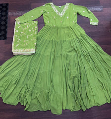 Unique Coloured Georgette With Embroidered Work Gown
