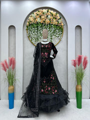 Unique Heavy Viscos Velvet Thread Sequence Work Gown