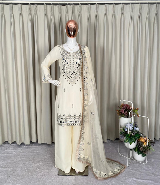 Beautiful Rose Gold Real Mirror With Embroidery Work Suit