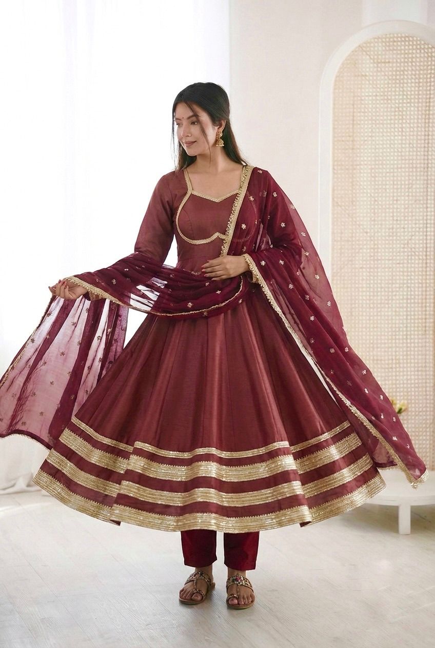 Beautiful Cosmos Gold Elegant Heavy Lace Work Designer Anarkali