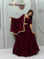 Navratri Special Rayon Cotton Real Handmade Mirror Work Lehenga With Stitched Blouse