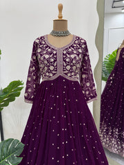 Beautiful Purple Colour Georgette Thread With Sequence Work Gown