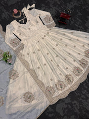 Beautiful Designer Chinon Silk Coding With Sequence Work Gown