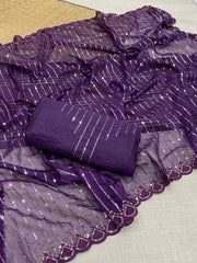 Party-wear Tabby Organza Silk Embroidery Sequence Work Saree