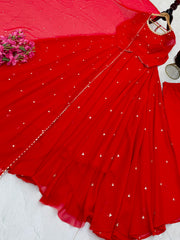Party-wear Red Georgette Embroidery Sequence Work Gown