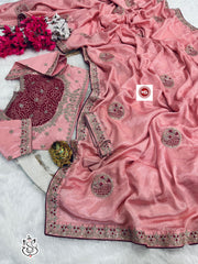 Party-wear Chinon Silk Blouse Full Stitched Koti Style Saree