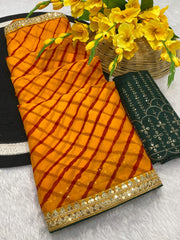 Beautiful Leheriya Designer Printed Coding Sequence Work Saree