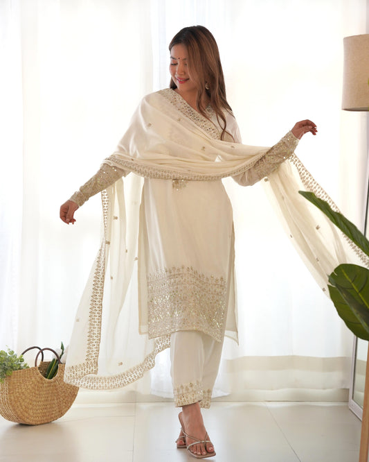 Beautiful Chinon Silk Embroidery Sequence & Zari Work Suit