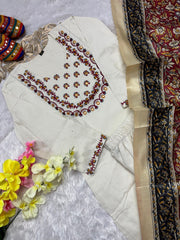 Beautiful Khadi Cotton With Embroidery Work Suit