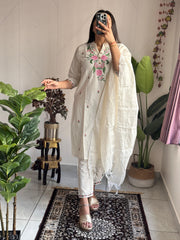 Beautiful  Khadi Cotton With Beautiful Embroidery Work Dress