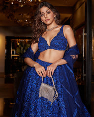 Marvelous Royal Blue Georgette Sequence & Thread Work Lehenga Choli