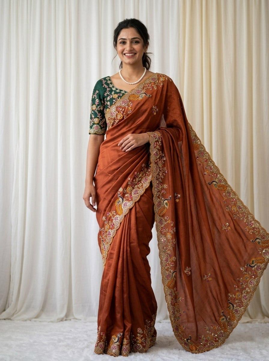 Party-wear Rangoli Silk Codding With Multi Embroidery Work Saree