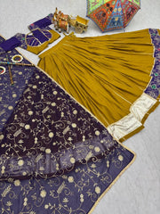 Navratri Special Pure Cotton Embroidery Thread Work Lehenga Choli With Stitched Blouse