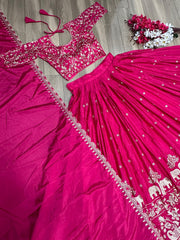 Beautiful Chinon Silk Embroidery Thread Work Lehenga Choli