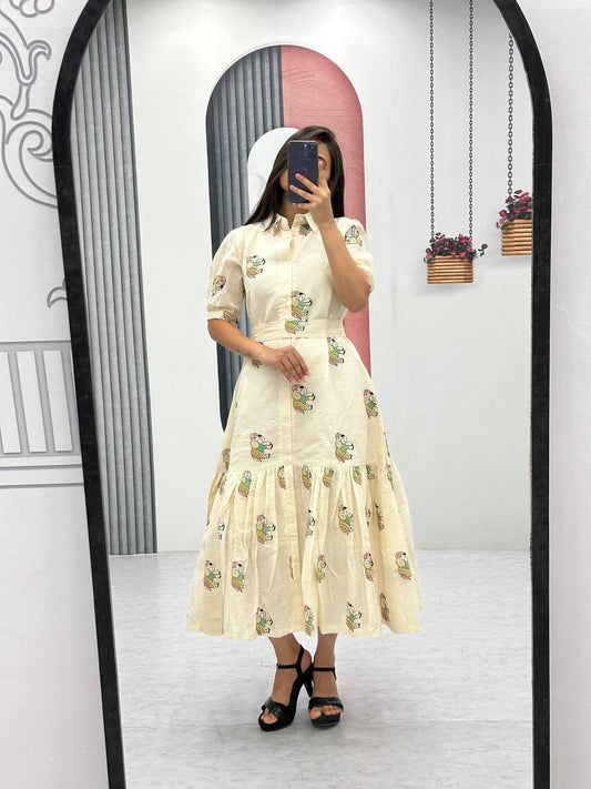 Beautiful Pure Cotton Heavy Thread Embroidery Work Gown