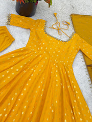 Beautiful Chanderi Jacquard Butti With Mirror Work Gown