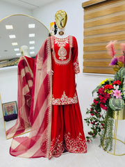 Party-wear Designer Chinon Silk Codding Sequence & Embroidery Sharara