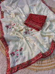 Beautiful Soft Chinon Silk Beads Work Saree