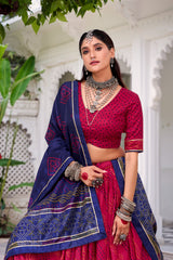 Beautiful Tasar Silk Bandhej Print With Gotta Patti Lace Lehenga Choli