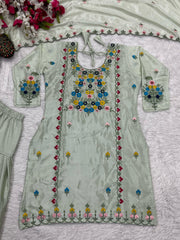 Designer Party-wear Chinnon Silk Embroidery & Sequence Work Dress
