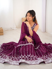 Beautiful Party-wear Georgette Thread With Sequence Work Lehenga With Top