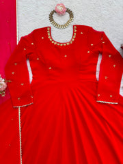 Beautiful Georgette Real Mirror Handwork Gown