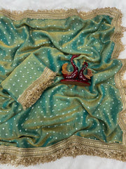 Party-wear Moss Silk With Jacquard Butti Designer Saree