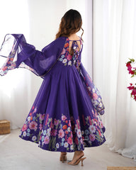 Attractive Organza Silk Printed Work Gown