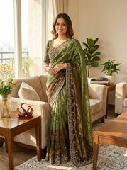 Party-wear Shaded Color In Soft Fendy Chiffon Sequence Work Saree