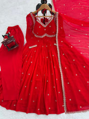 Festive Season Special Red Georgette Thread With Sequence Work Gown
