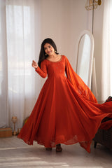 Attractive Real Mirror Embroidery Work Gown