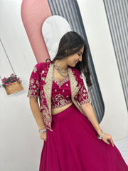 Wedding Special Indo Western Stylish Chinon Silk Crop Top With Koti