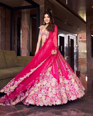 Reception Special Pink Georgette Embroidery Sequence Work Lehenga Choli