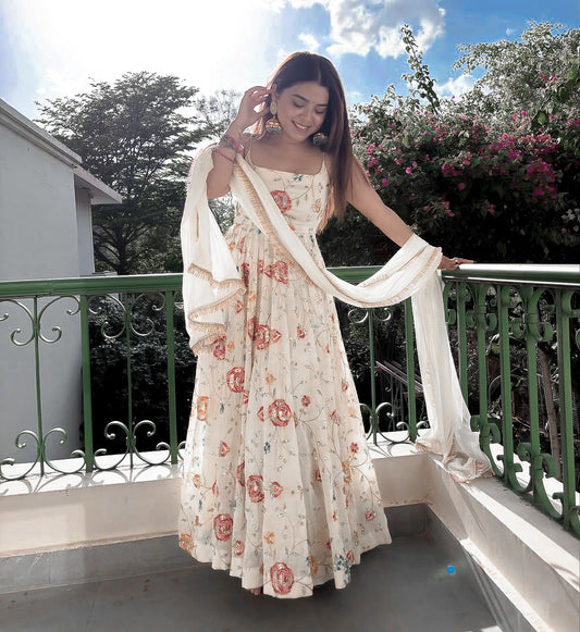 Elegant Georgette Thread With Sequence Wrok Anarkali Gown