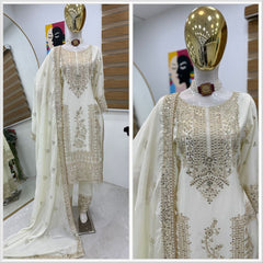 Party-wear Chinon Silk Sequence Embroidery Coding & Moti Work Suit