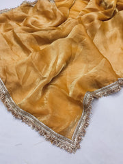 Partywere Soft Silk Satin designer Lace Work Saree