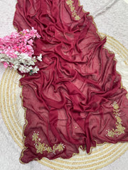 Beautiful Soft Rangoli Crush Cutdana Moti & Resham Thread Work Saree