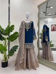 Party-wear Beautiful Designer Georgette Coding & Sequence With Pearl Work Sharara