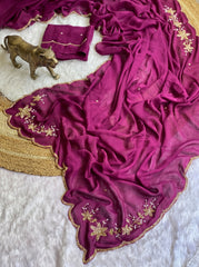 Party-wear Double Shade Crush Silk Cutdana Border Work Saree