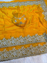 Beautiful Designer Pure Fendy Satin Silk Embroidery Border Work Saree