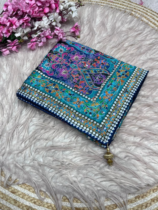 Beautiful Digital Printed Mirror Work Saree