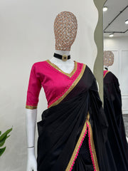 Black Beautiful Mul Cotton Fancy Lace Border Saree