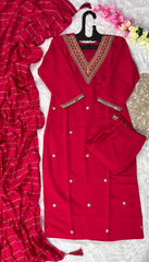 Beautiful Roman Silk Embroidery With Sequence Work Tomato Pink Dress