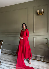 Beautiful Soft Georgette Luckhnowi Sequence Thread Work Anarkali Suit