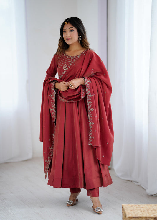 Festival Special Roman Shimmer Chanderi Silk Anarkali Gown