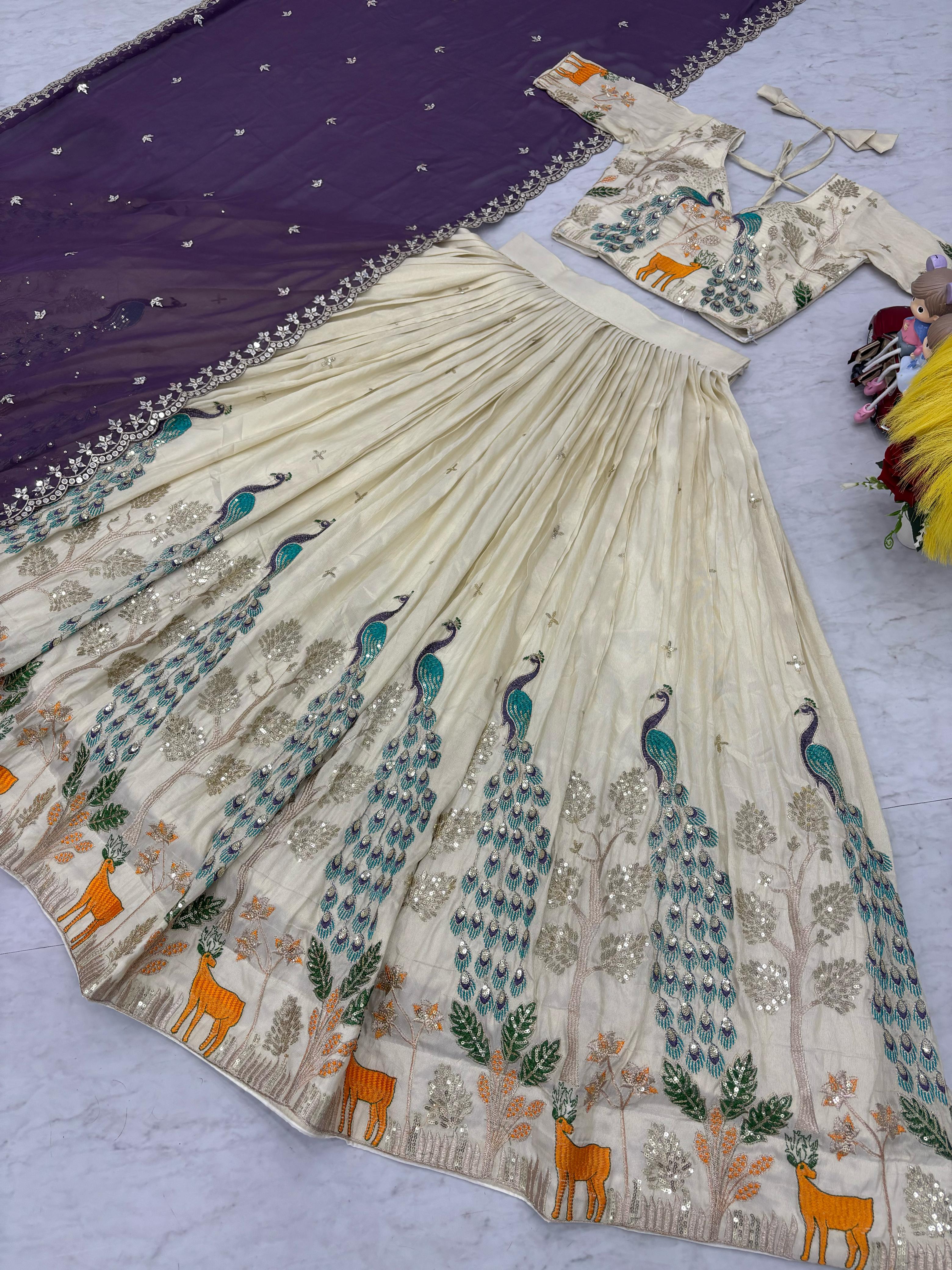 Beautiful Pure Tissue Silk Thread With Sequence Work Lehenga Choli