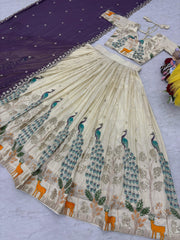 Beautiful Pure Tissue Silk Thread With Sequence Work Lehenga Choli