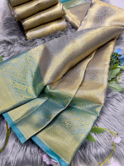 Beautiful Golden Banarsi Handloom Tissue Silk Saree